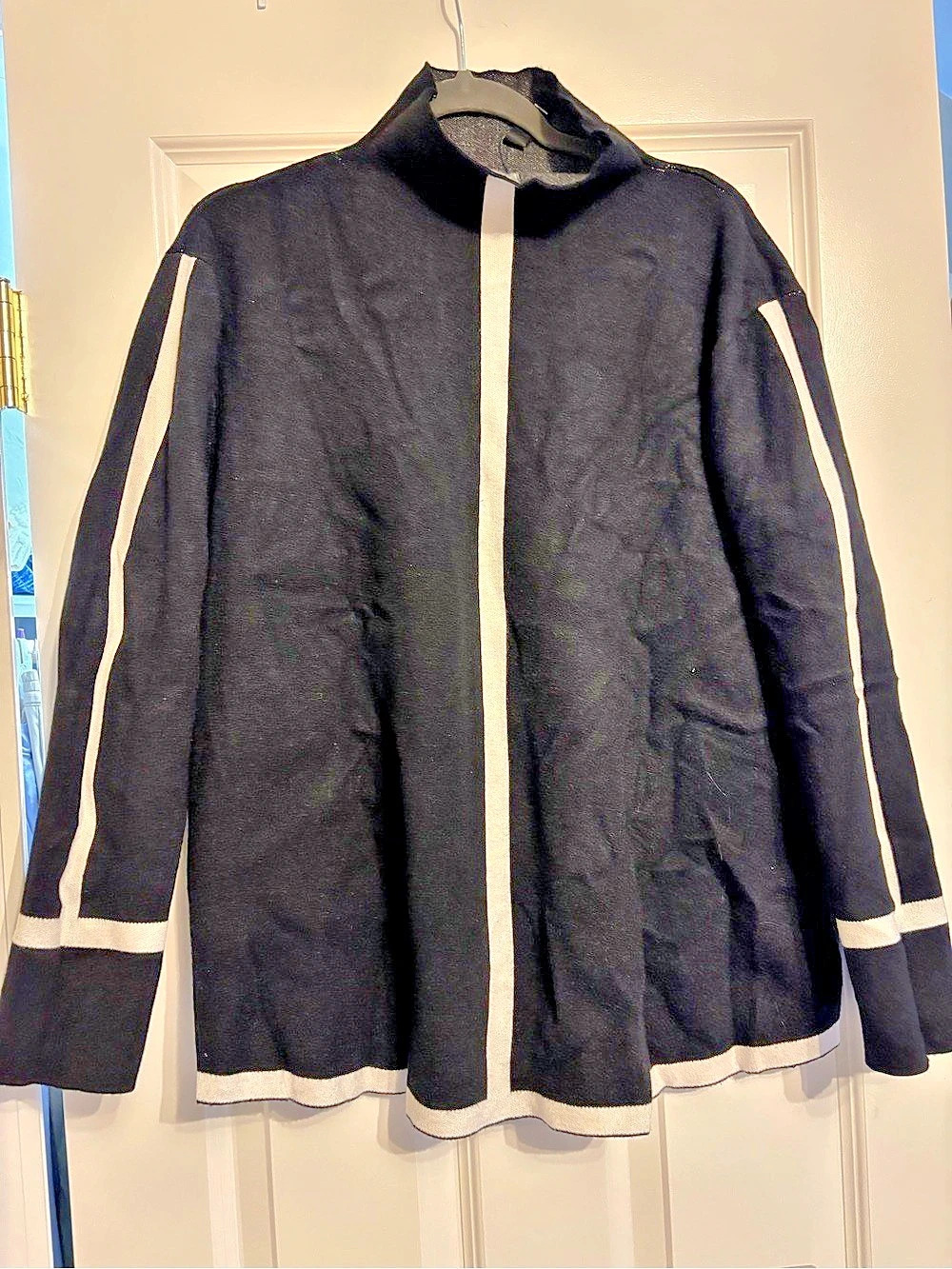 Stylewe Color Block Jacket in Black & White Size 2XL
